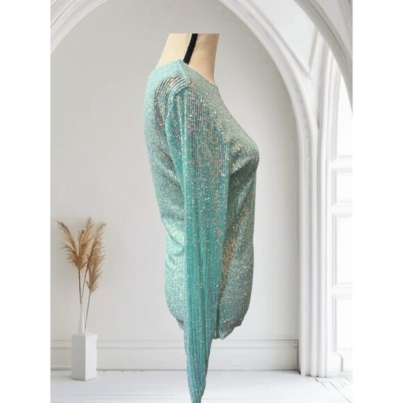 Free People Intimately Free Gold Rush Long Sleeve Sequin Top Aruba Blue NEW M - Picture 6 of 15